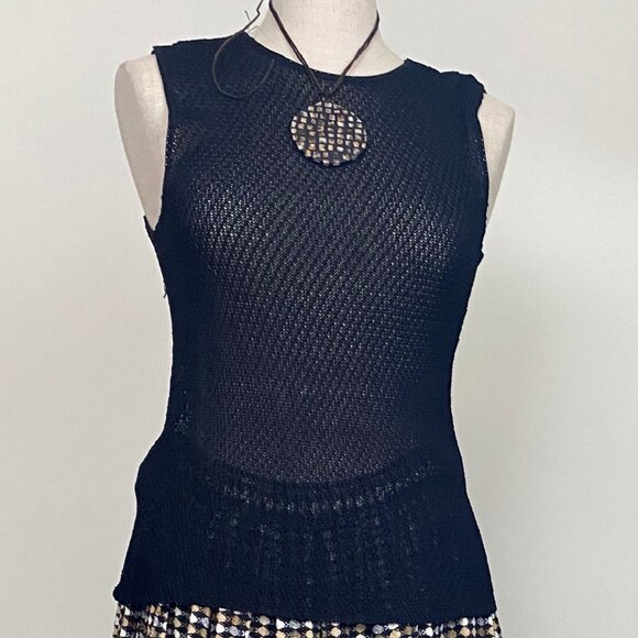 Anne Klein Mesh Sleeveless Black Top - Picture 1 of 8